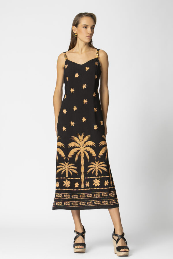 ΓΥΝΑΙΚΕΙΟ ΜΑΥΡΟ ΦΟΡΕΜΑ ΜΕ TROPICAL PRINT ΚΑΙ ΛΕΠΤΟΜΕΡΕΙΕΣ ΣΤΟΥΣ ΩΜΟΥΣ